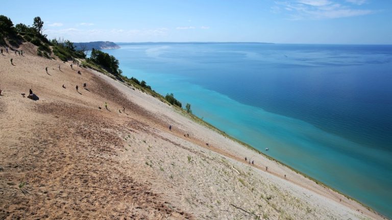 People descending Sleeping Bear Dunes