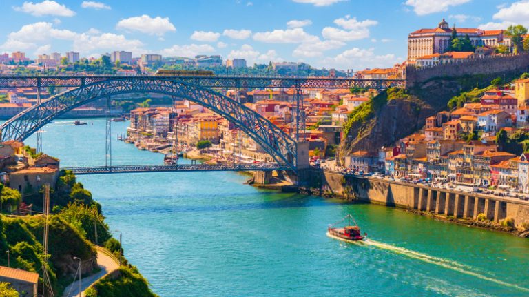 Aerial view of Porto riverfront