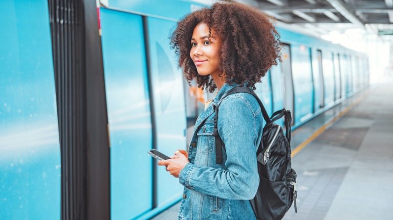 Female train traveler