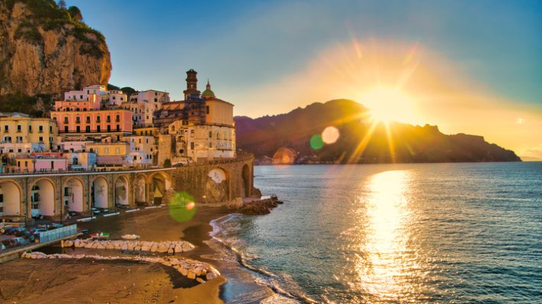 Sunrise over the cliffs in Atrani