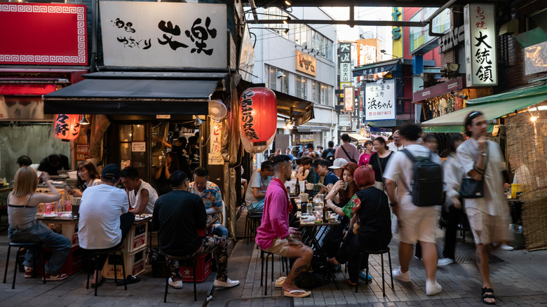 bustling street food market