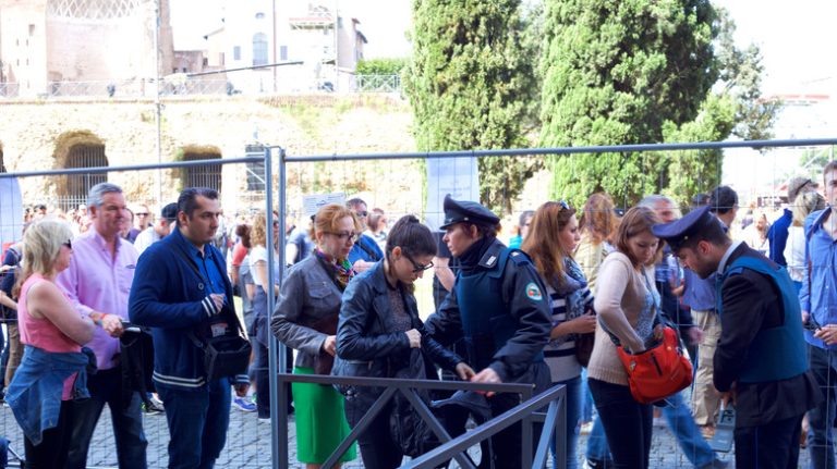 Visitor bags checked by security