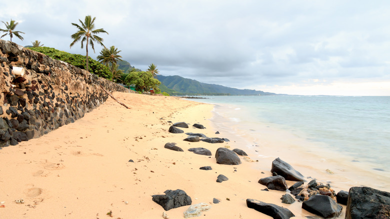 Stone wall in Kaaawa Beach, Hawaii