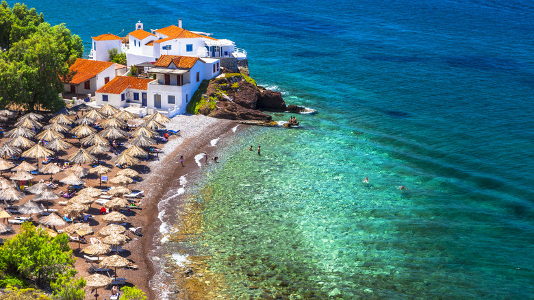 View of Vlychos Beach on Hydra Island