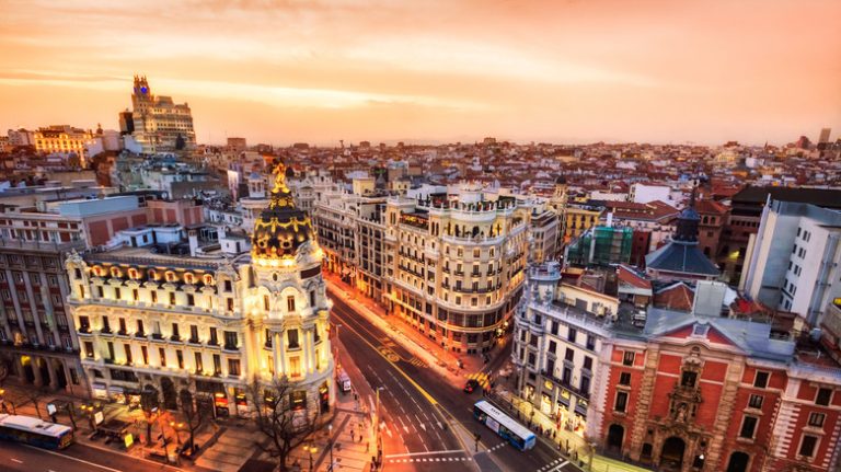 Madrid cityscape at dusk