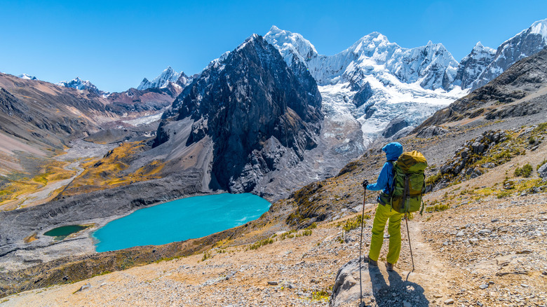 turquoise lake beneath glaciers