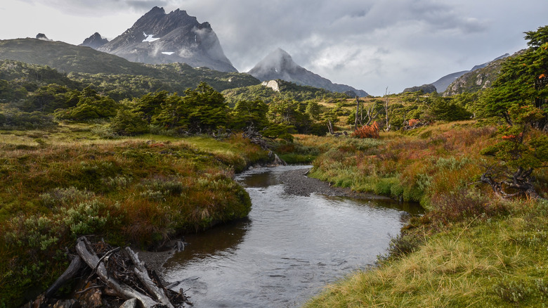 River with mountains Dientes de Navarino