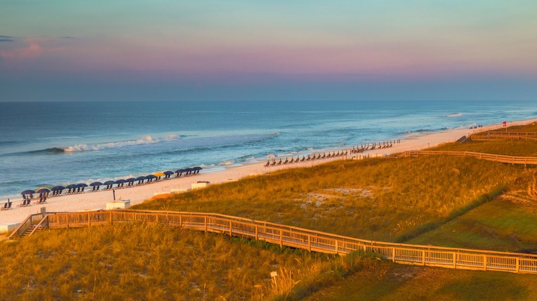 Aerial view of Navarre Beach at susnet