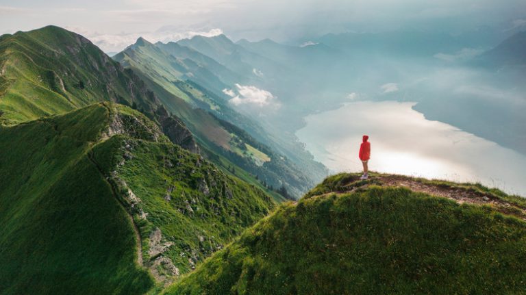 Person standing on a mountain