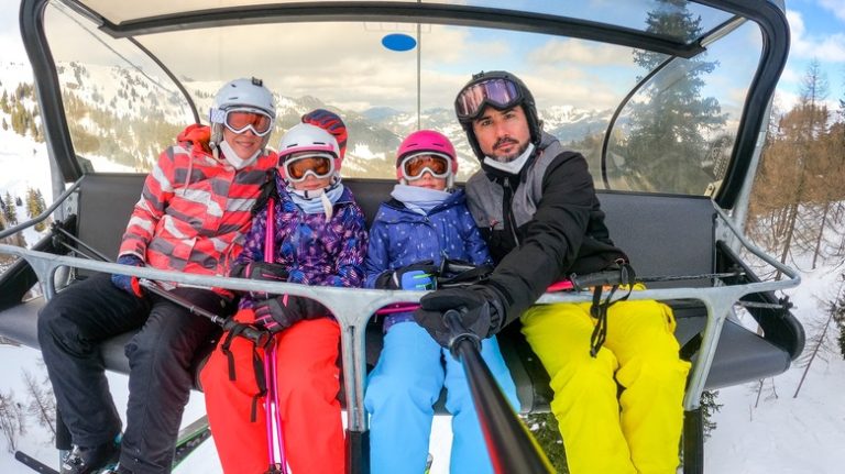 Family on a ski lift