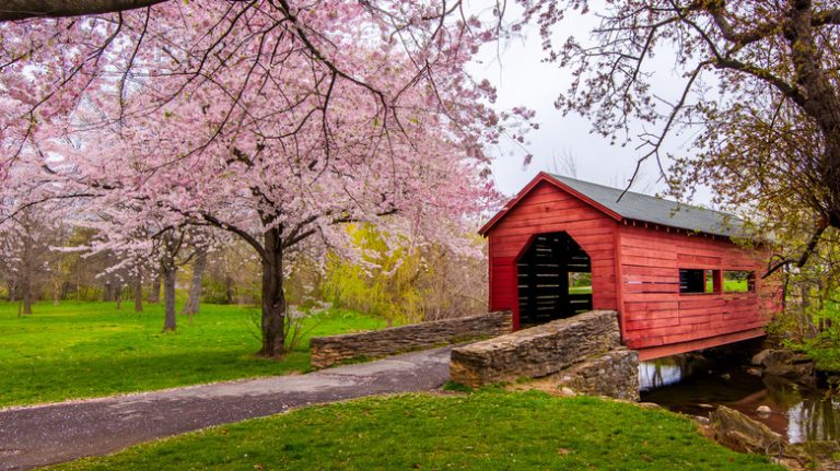 New England bridge in spring