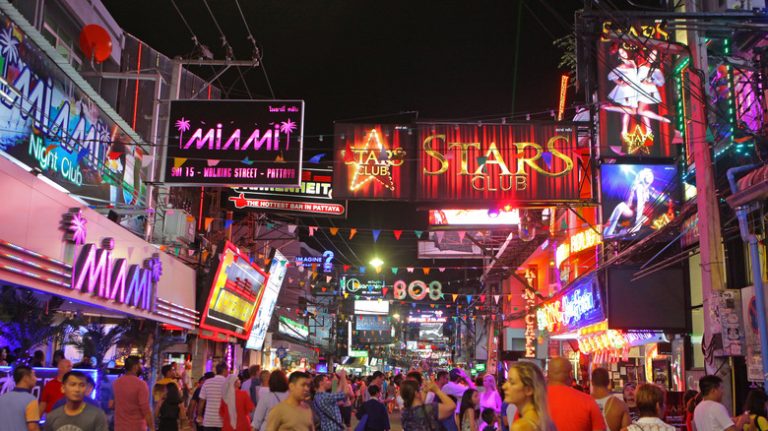 Busy Pattaya Walking Street at night