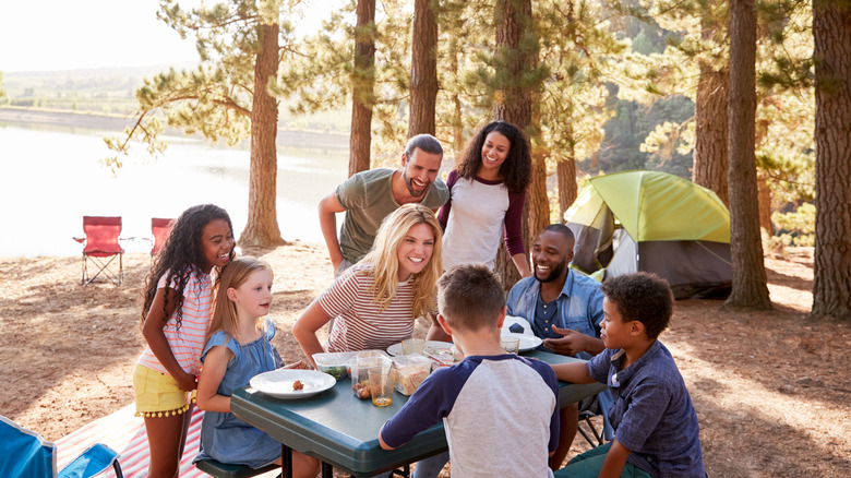 Family and friends camping