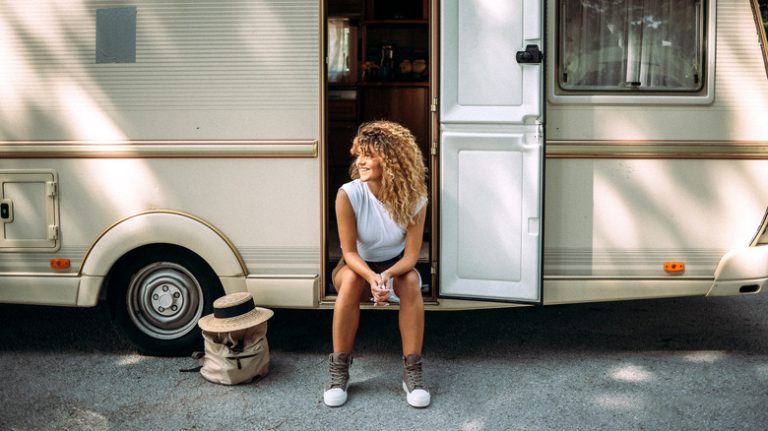 Woman sitting in an RV