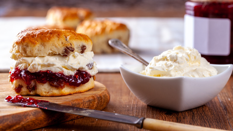 Scone with jam and cream