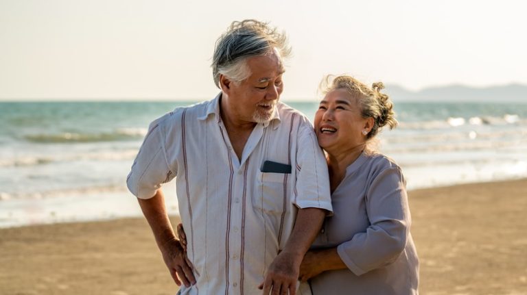 Elderly couple on a beach