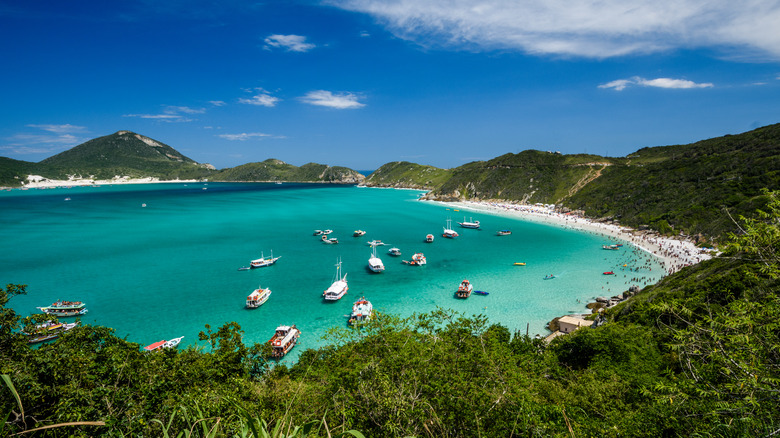 South America coastline with boats