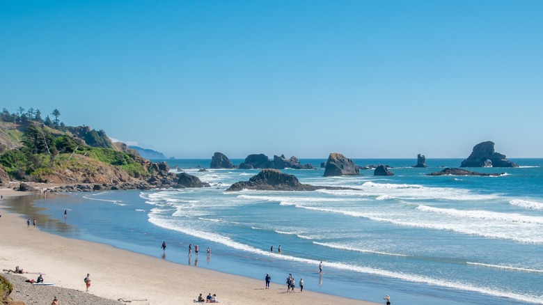 People on beach in Ecola State Park