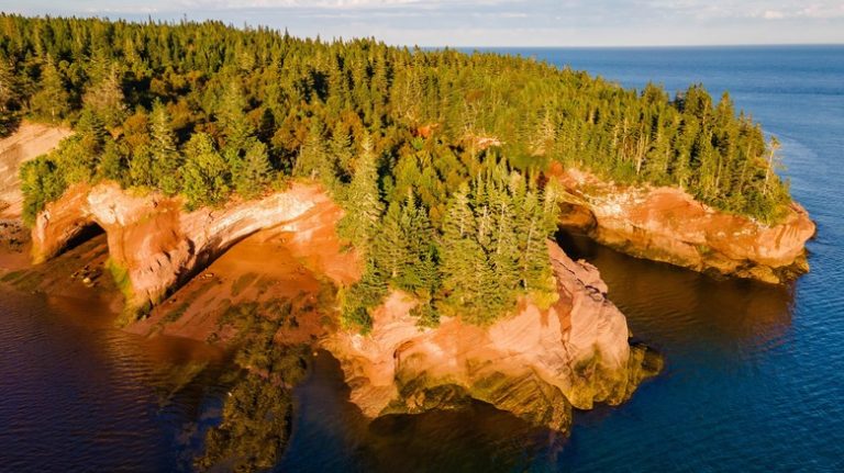 Sea caves at Fundy National Park at sunset