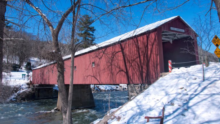 Covered red bridge