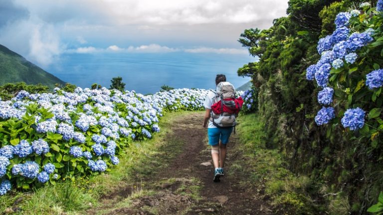 hiker on flowery island trail