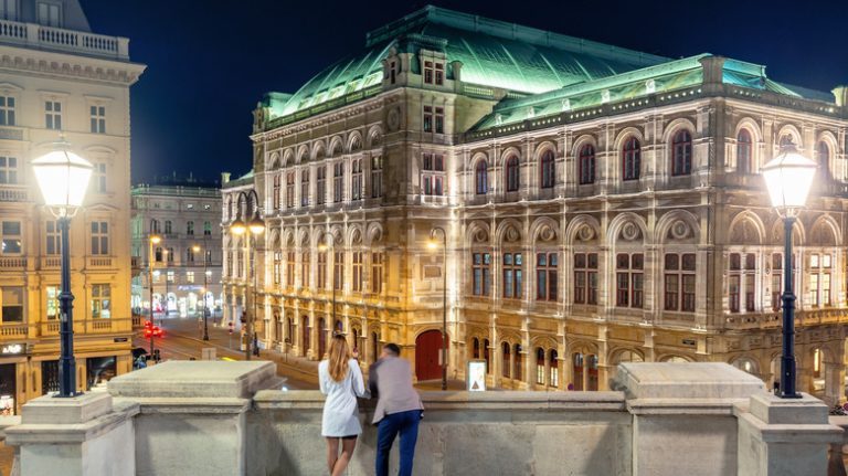 A couple overlooks the Albertina museum