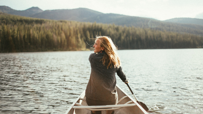 Woman canoeing in Bozeman, Montana