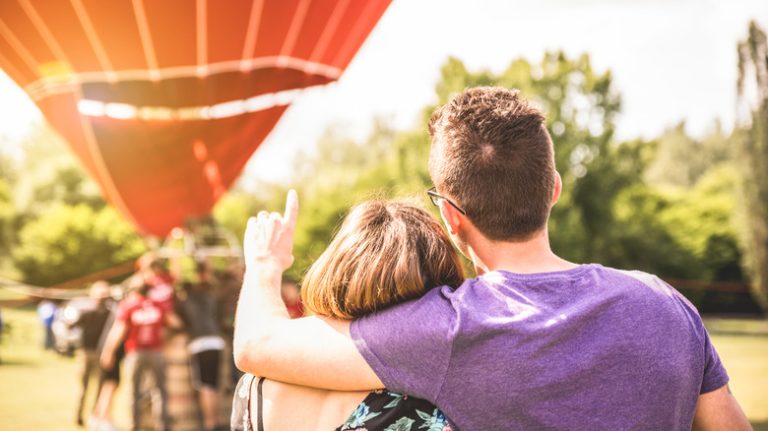 Couple waiting for a hot air balloon ride