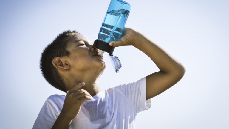 A child drinking water