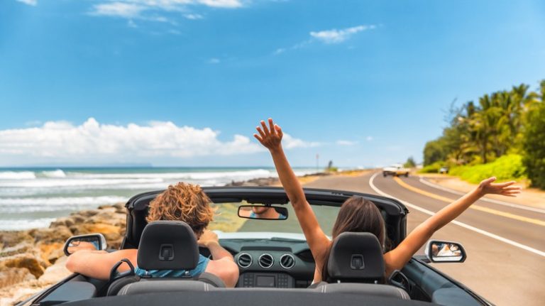 Couple enjoying a romantic road trip