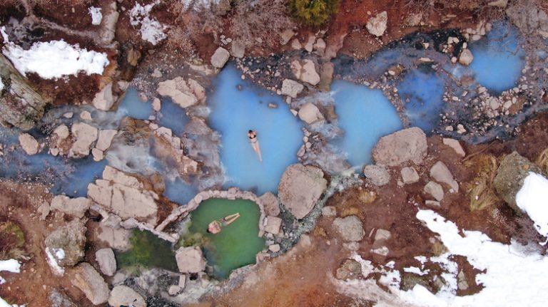 bright blue and green pools