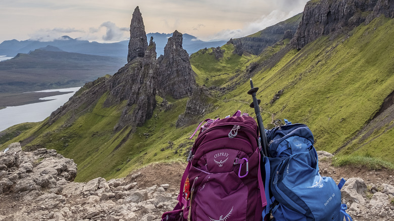 Two backpacks on trail