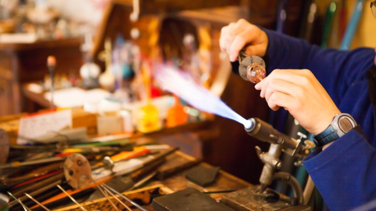 Artisan creating a bauble in Lauscha, Germany