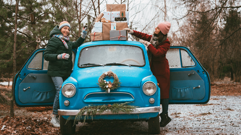 Christmas car with gifts on top