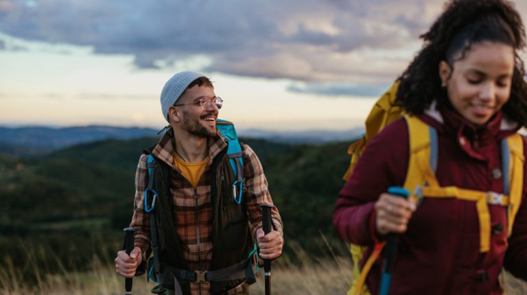 two people hiking