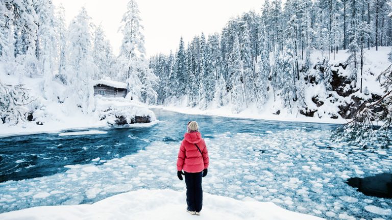 woman admiring winter landscape