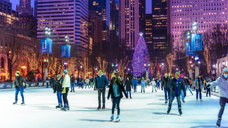 ice skaters at Millenium Park