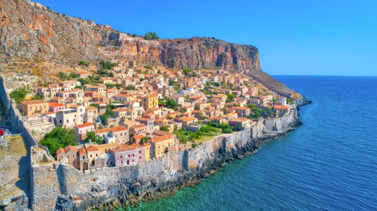 Aerial view over Monemvasia