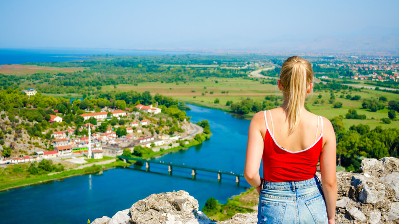 Tourist overlooking Lake Skadar