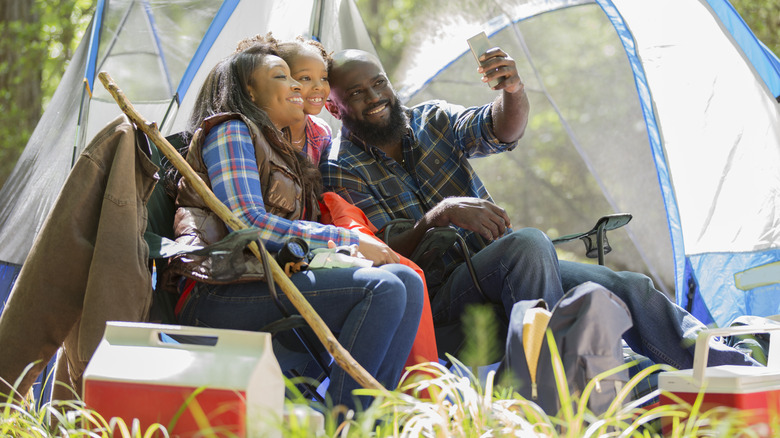 family camping selfie