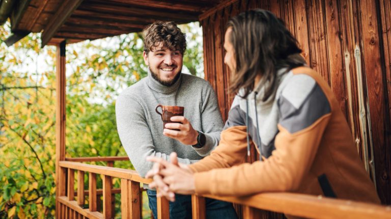 couple on cabin patio