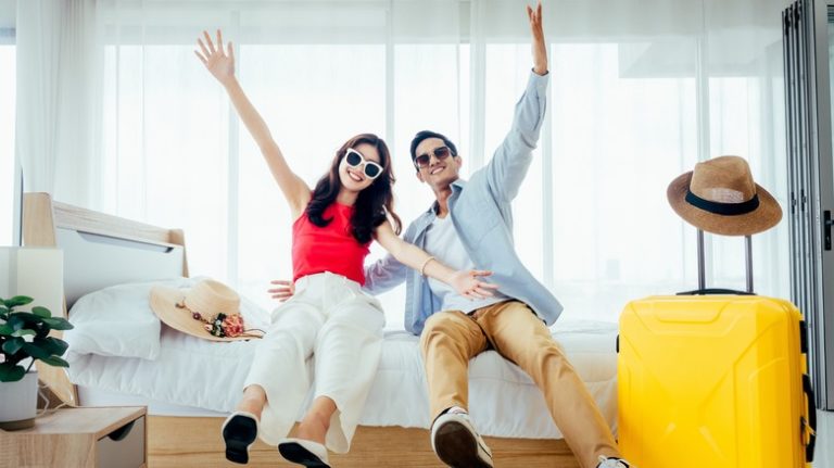 Couple excited for a trip