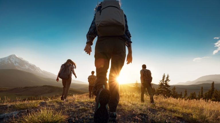 Hiking at sunset