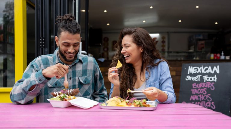 Couple eating food