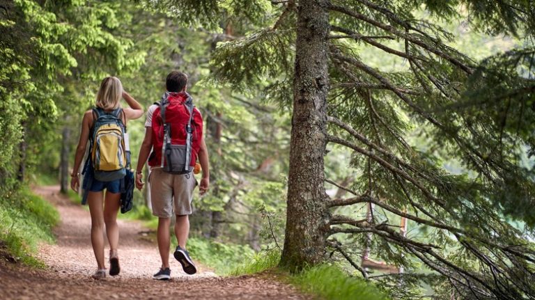 Couple hiking in woods