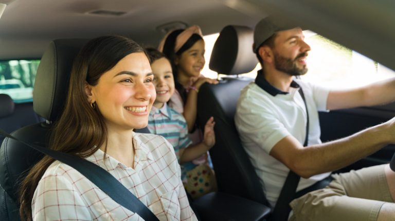 Family in the car for a roadtrip