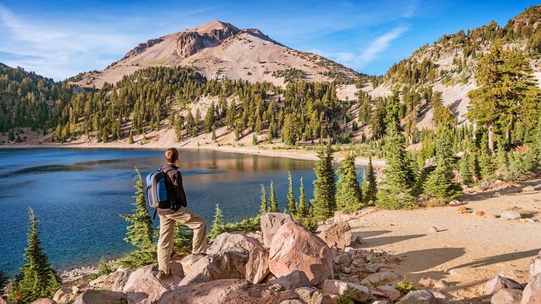 Man looking at Lassen Peak