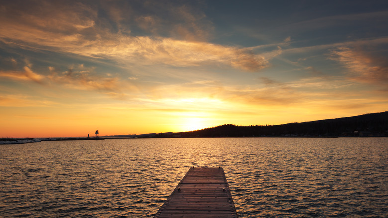 Sunset at the dock in Grand Marais, Minnesota