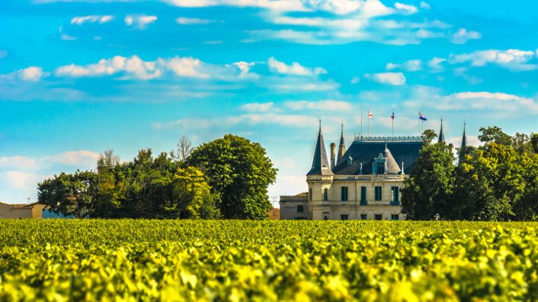 Château overlooking Bordeaux vineyards