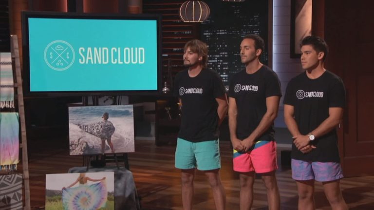 three men Shark Tank Sand Cloud presentation